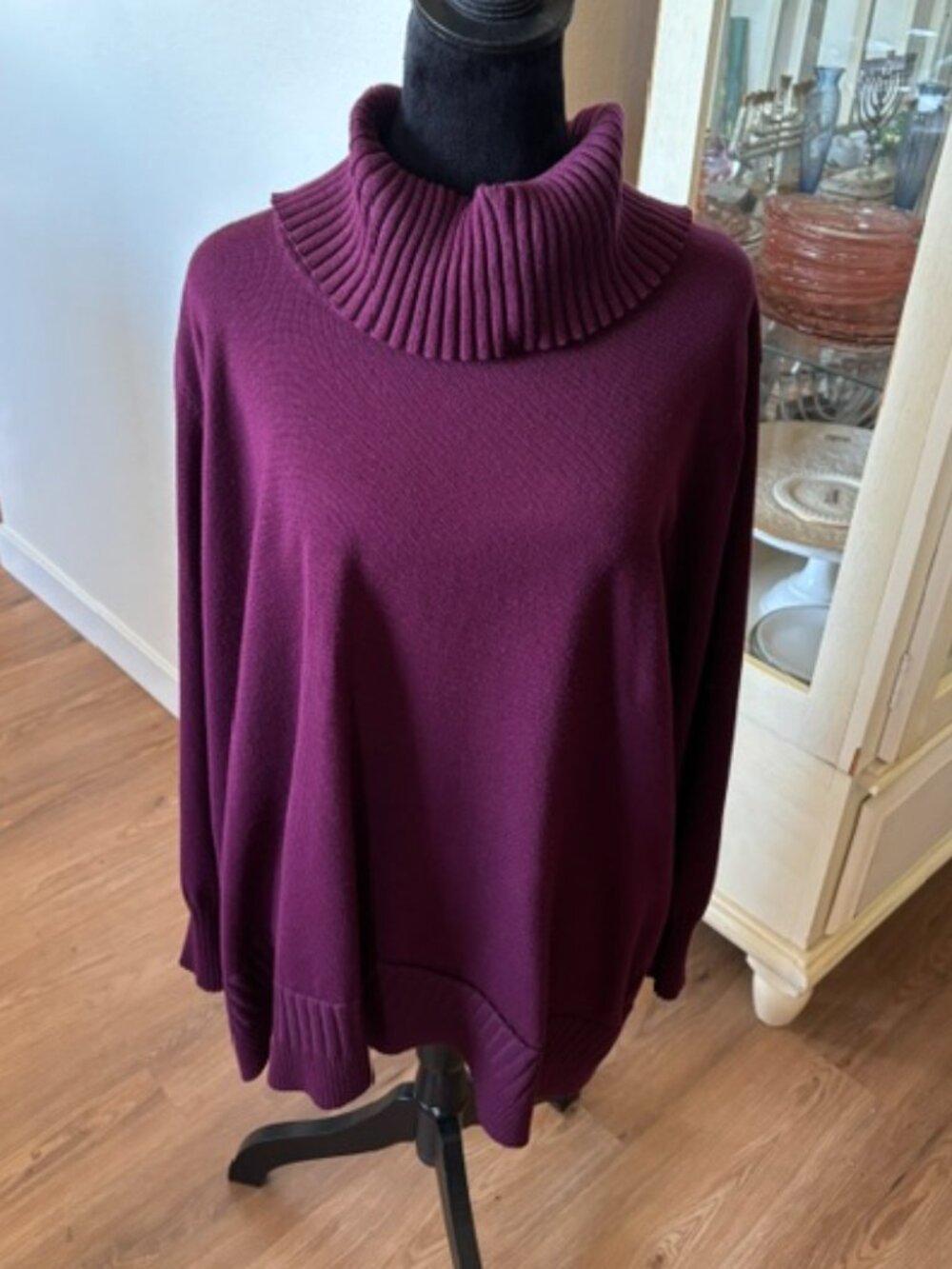 Cable & Gauge Burgundy Long Sleeve Cowl Neck Sweater EUC 3X